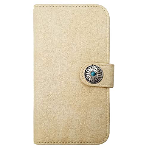 sslink iPhone 17 アイフォン17 対応 手帳型 スマホ ケース (オフホワイト) コンチョ ビンテージ調 PU レザー 合皮 ネイティブ ムラ染め グランジ ヴィンテージ デコ 手帳型ケース カバー 09