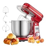 TYYKU スタンドミキサー 6L 多機能 ニーダー ミンチ 泡立て 低音 家庭用 ダイヤル式 (レッド,100-120 V米国規格/日本規格)