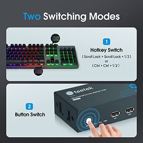 Steetek Hdmi Kvm Switch Dual Monitor, 4K@60Hz Kvm Switch 2 Port, Usb 2.0 Kvm Switches, 2 Monitor 2 Computer Kvm Switch, Hdmi 2.0, Hdcp 2.2, Button Switch & Hotkey Switching #TOP3