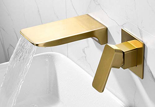 Robinet de lavabo mural en laiton mitigeur cascade noir chrome ou or luxe