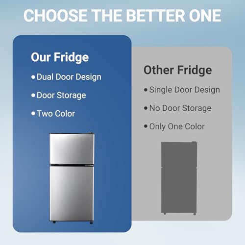 Image of Dorm Fridge with Freezer, Small Refrigerator 3.5 Cu. Ft. with Freezer for Apartment, Temperature Adjustable Apartment Size Fridge for Kichen, College, RV, Office, Silver