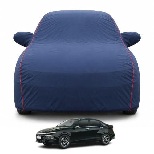 Image of Premium Car Cover for Hyundai's Verna 2017-2022 Models | Waterproof, UV & Dust Protection | Mirror & Antenna Pocket | Triple Stitched, Soft Inner Lining, Belt & Buckle (Navy Blue)