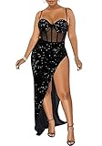 Adogirl Women Sparkly Party Club Night Dress Sexy Cocktail Birthday Dress Bodycon Wrap Sequin Corset Prom Maxi Dresses Clubwear Black Plus Size 2XL