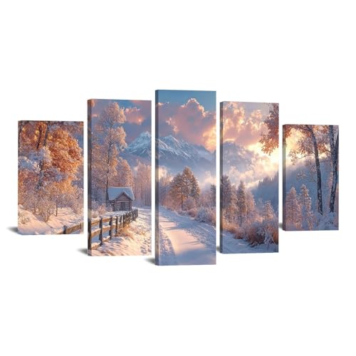 NEKAOEU(�l�J�I�E) 5���Z�b�g�~�̕��i �|�X�^�[ �A�[�g�p�l�� ���g���E�E�B���^�[�E�t�H���X�g �k�� �� �t ���i �|�X�^�[, �K�^ ���� �G�� �����C �� ���� �q������ ����(�I�����W)-60x125cm �z����