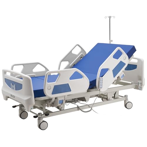 VEVOR Cama de Hospital Eléctrica de 5 Funciones, con Sistema de Cierre Centralizado y Trendelenburg, Cama Médica con Ruedas para Hospitalización en Easa, Capacidad de 250 kg, 217 x 108 x 47-76 cm