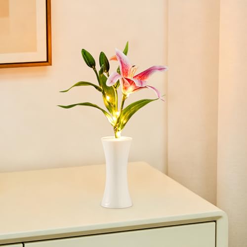 Image of Pink Artificial Lily LED Lamp, Home Decor Light Birthday Gifts for Women