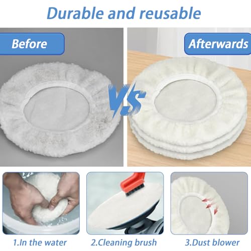 5 Piezas Kit Pulido Coche Almohadilla de Pulido Polishing Pad Pulir Coche Kit Juego para Limpieza Pulido y Encerado de Automóviles para Servicios Profesionales de Cuidado (entre 220 y 250 mm) - imagen 8