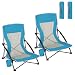 WOLTU 2er Set Strandstuhl Klappbar, Campingstuhl Leicht Faltbar, Klappstuhl Strand, Gepolsterte Armlehnen, Mesh-Rückenlehne, Mit Getränkehalter Tragetasche, Für Strand Und Camping, Blau