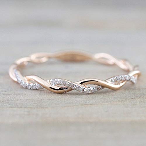 PULABO Twist Ring Diamond Eternity Wedding Ring, Rose Gold, Size 63