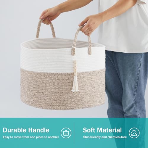 YOUDENOVA Wäschekorb Geflochten Groß 65L Korb Aufbewahrung Korb Decken Spielzeugkorb für Wohnzimmer Kinderzimmer Aufbewahrungskorb Wäschesammler 50x33 Braun