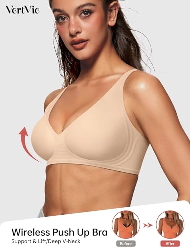 Image of Vertvie Jelly Wireless Bras for Women Push Up Plunge Seamless T-Shirt Bras No Underwire Supportive Full Coverage Bralettes