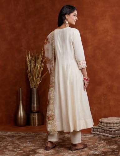Image of Amazon Brand - Myx Women's Embroidered Anarkali Kurta Suit Set with Organza Dupatta | A-Line Fit (Available in Plus Sizes)