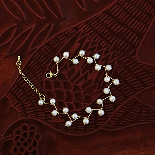 Dh&Yp Pearls Link Bracelet,18K Gold Plated, Freshwater Pearl, Beaded Handmade, Customized Dainty Jewelry Gifts For Women, Teen Girls，Christmas Gift (Round Pearls) #TOP7