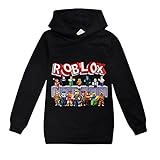 Jungen Kinder Cartoon Sweatshirt Hoodie Langarm Sportswear Casual Pullover Trainingsanzug Ro-blox Spiel Geschenk Gr. 9-10 Jahre, Schwarz