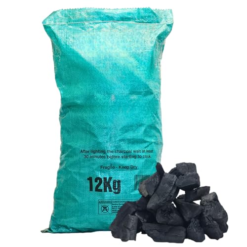 AMOS Premium Hardwood Lumpwood Charcoal Restaurant Grade, Large 12kg Bag, Smokeless Barbecue Grill Fuel for Tandoori Ovens | Barbecuing Charcoal