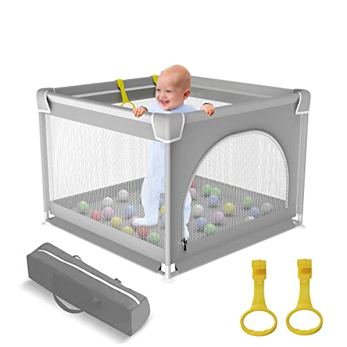 Parc Bebe, Petit parc pour bébé de 90 cm avec maille douce respirante - Avec base antidérapante - Convient pour le centre d'activités pour enfants intérieur et extérieur (pliable) Cover