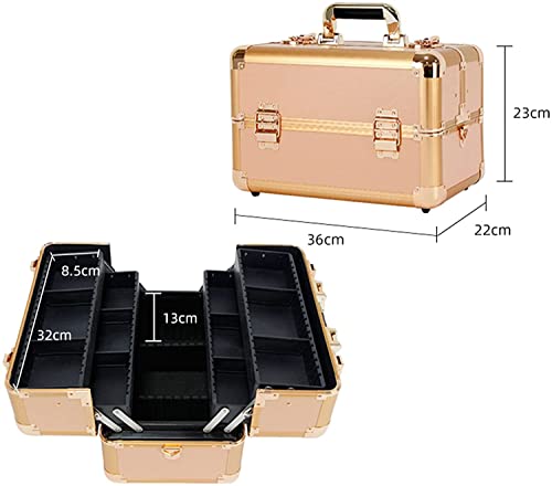 Image of Adson Professional Makeup Box Cosmetics Case Jewelry Organiser Vanity Make Up Storage Box Beauty Train Case Lockable with Keys (Simple Sober Rose Gold)