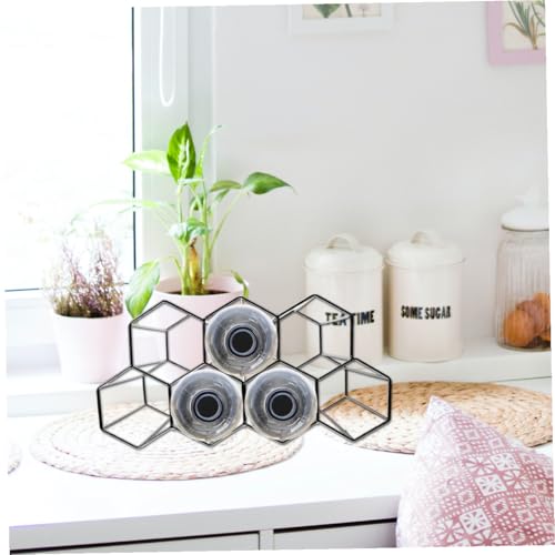 Soporte de vino de metal estilo panal 7 huecos negro miniatura 4
