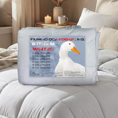 Edredón de ganso Stream 500 gr. – 80% pluma de oca y 20% plumón – Relleno invernal suave, 100% poliéster blanco, ideal para las noches más frías – Matrimonial 2 plazas 250 x 200 cm