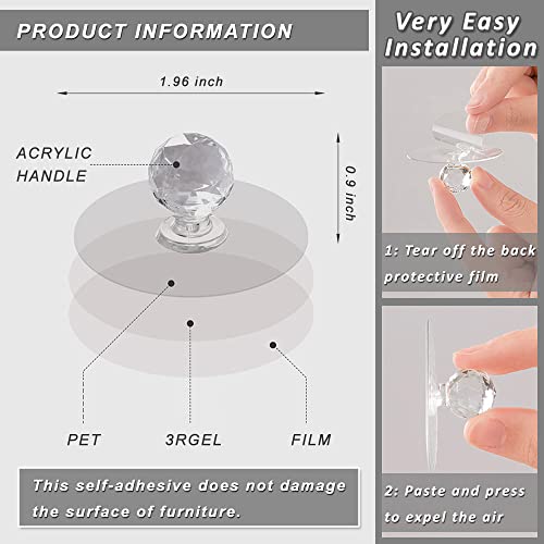 Leuapl Clear Cabinet Drawer Knobs, Diamond Crystal Shaped Pulls Handles For Wardrobe,Kitchen Cupboard,Bathroom Dresser, Furniture Door Window, Self-Adhesive Drill Free Self-Stick Push Pull Helper (4) #TOP5