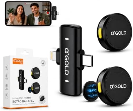 Microfone de Lapela Sem Fio Bluetooth, Kit com 2 Microfones, Canc...