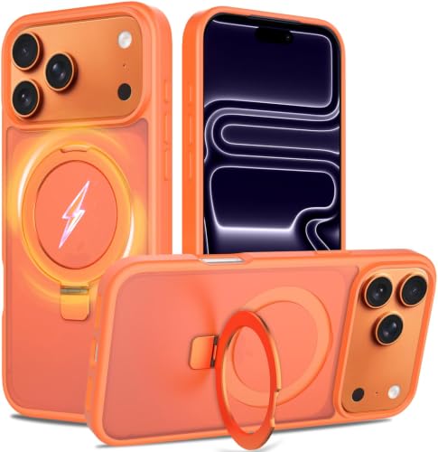 Image of AIBEX Back Cover for Apple iPhone 17 Pro MagSafe Compatible with OStand Ring Kickstand Magnetic Metal Alloy Ring | Wireless Charging | Slim Thin Scratch Resistant Armor | Protective Case - Orange