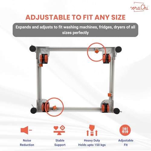 Image of SoraChi Adjustable Iron Washing Machine Stand with Wheels | Elevates Appliances to Prevent Water Damage & Reduce Vibrations | Universal Fit for Washers & Refrigerators (Orange)