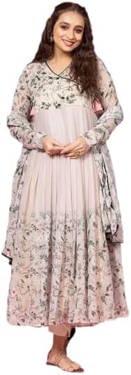 KD Women's Anarkali Floral Printed Kurta Pant Set with Dupatta Anarkali Kurta for Women | Kurta Set | Anarkali Dress V-NACK Kurtis Set for Women