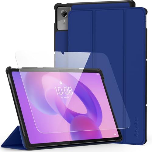 EasyAcc Hülle für Lenovo Idea Tab Plus 12.1 Zoll 2025 mit Schutzfolie, Ultra Dünn mit Standfunktion Slim PU Leder Schutzhülle (Ozeanblau)