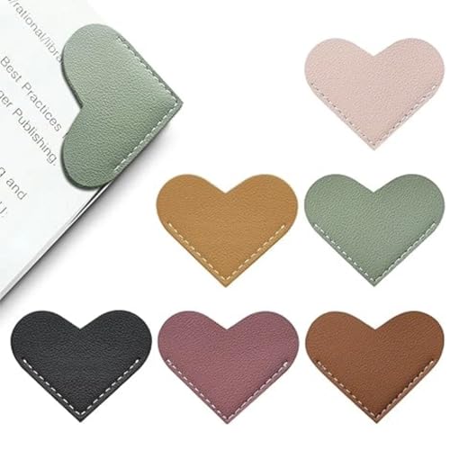 6 Pcs Leather Heart Bookmarks for Book Lovers Reading Cute Bookmarks Accessories for Women Students Teachers Bookworm Present Book Lovers