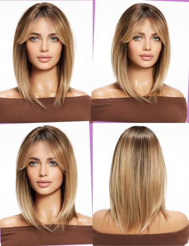 WOKESTAR Bob Wig with Fringe Short Blonde Color Wigs for Women Bob Style Synthetic Heat Resistant Bob Wigs - Image 2