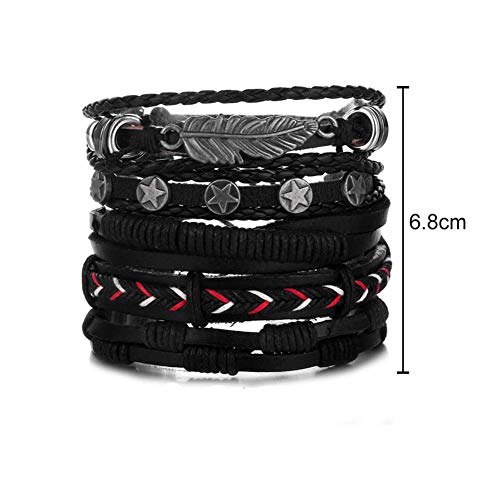 Bracelete 5 em 1 Pulseira Artestore em Couro Preta com Pingentes em Metal