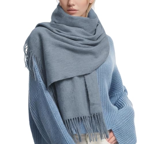 PFLife Bufanda de Lana Para Mujer 200×70cm Tacto Cachemira Invierno Grande Suave Caliente Regalo con Caja Chal y Manta Elegante (Gris Azulado)