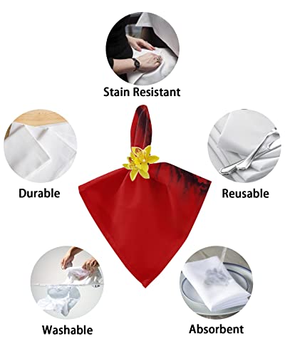 Abstract Ink Set Of 8 Cloth Napkins 20 By 20 Inches, Polyester Reusable Dinner Napkins, Soft Washable Kitchen Napkin Ideal For Parties, Weddings, Dinners Mystic Tie Dye Natural Texture Red Base #TOP5