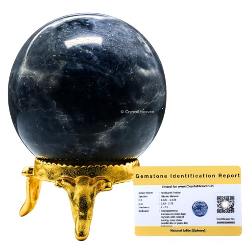 Image of Certified Iolite Crystal Ball for Meditation - Premium Crystal Vastu Items for Home and Feng Shui Items for Good Luck - Ideal for Pooja Supplies and Spiritual Practices (1.5 inch Inch)