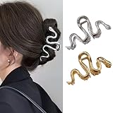 AIUPUOC Large Metal Silver Snake Accessories: Elegant Thick Hair Clips, Barrettes, Banana Hairpins for Women & Girls - 2Pcs