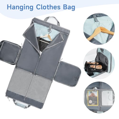 Image of Foldable Garment Bags for Travel, Convertible Travel Sports Duffel Bag for Women, Water Resistant Garment Bag with Shoe Compartment, 2 in 1 Hanging Suitcase Suit Bags, Gifts for Women, Mint Green, Blue, 22.5*11.5*13.8 inches, Travel
