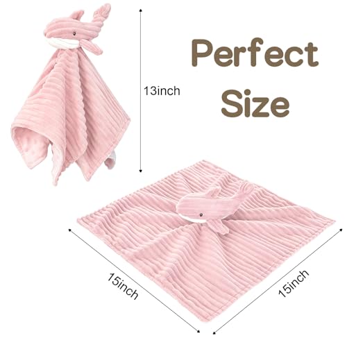 Image of Baby Security Blanket for Boys and Girls Lovey Whale 15 Inch Pink