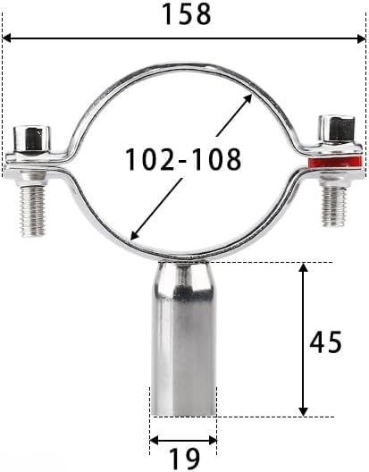 Fit 19-159mm OD Pipe Clamp Fixed Support Bracket Hanger 201 304 316 Stainless Steel for Tube Homebrew(102-108 L45,SS201 (201-bolt))