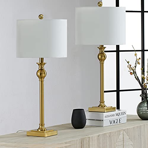 Maxax Traditional Country Buffet Table Lamps 28" Tall Set Of 2, Brass Gold Bedside Lamps With White Fabric Shade For Living Room/Bedroom/Office #TOP3