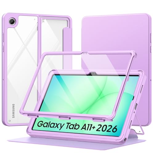 Image of MoKo Clear Case for Samsung Galaxy Tab A11+ Plus 5G 11 Inch 2026, Purple | Magnetic Multi-Angle Stand, Built-in Screen Protector, Auto Wake /Sleep, Stain-Resistant Surface, 3-layer Rock-solid Shield