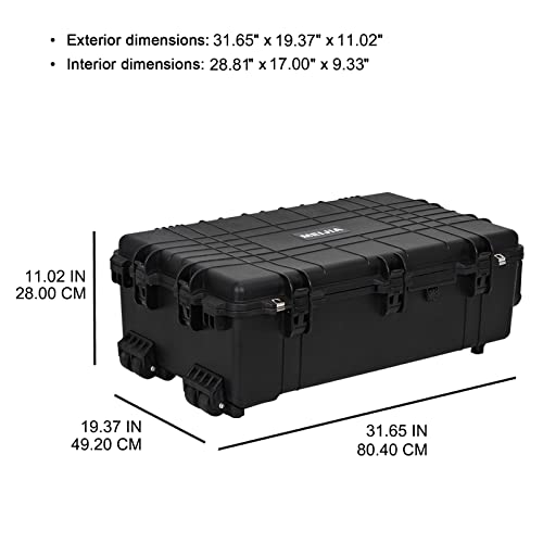 Image of MEIJIA Portable Rolling Waterproof Protective Hard Case,Compact Camera Case With Wheels And Retractable Pull Handle,Customizable Fit Foam Inserted, Elegant Black,31.65inch x 19.37inch x 11.02inch