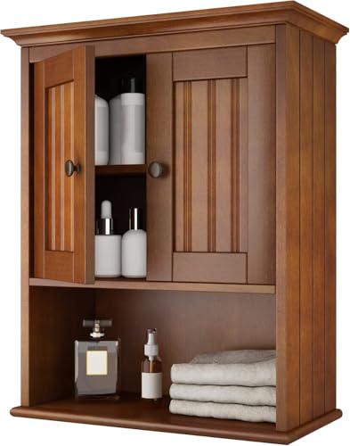 Treocho Wood Wall Cabinet, Bathroom Medicine Cabinet Storage with Doors