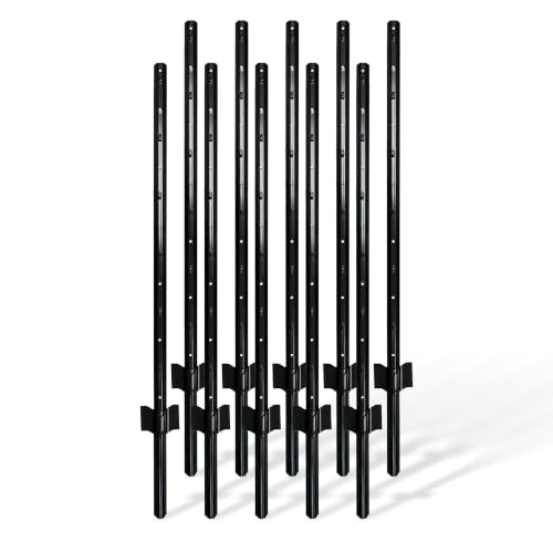 Relaxdays Postes para valla, set de 10, para malla metálica, para hincar, 90 cm, perfil en U, jardín, acero, negro
