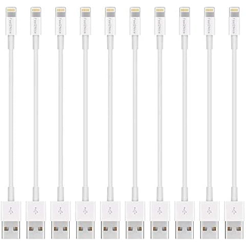 Short Lighting Cable,FEEL2NICE 10 Pack 7-Inch iPhone Cord Data Sync USB Portable Fast Charger for iPhone X XS Max XR / 8/8 Plus / 7/7 Plus / 6/6 Plus / 5S / iPad/iPod, White Cover