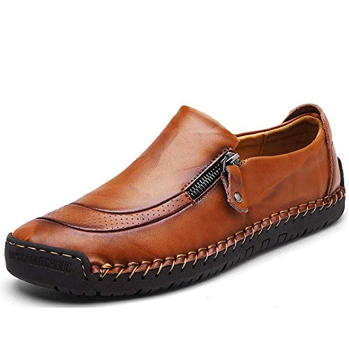 JEBU Men's Oxford Leather Handmade Casual Work Business Breathable Non-Slip Light Boat Shoes Loafers