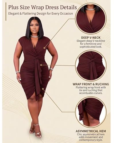 Image of IyMoo Women's Sexy Plus Size Bodycon Sleeveless Drawstring Ruched Mini Club Dresses