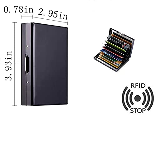 RFID BlockingStainless Steel Credit Card Holder, Men Women Metal Slim Wallet For Driver's License, ID Cards, Credit Cards, Or Business Cards (Black 10 grid)4
