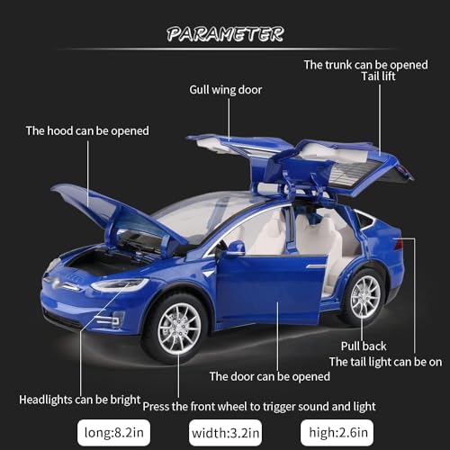 Image of SPITEN Tesla X Model 1:32 Scale Exclusive Alloy Metal Pull Back Die-cast Car Scale Model with Sound Light Mini Auto Toy for Kids Metal Model Toy Car with Sound and Light(Multicolour)