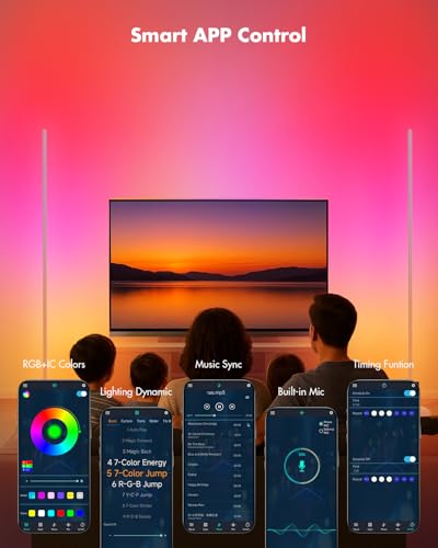 Image of LED Corner Lamp, Smart RGB Floor Lamp with Music Sync, APP & Remote | Floor Lamp Dimmable with 16 Million Color Changing, Music Sync, Standing Lamps for Bedroom, Living Room, Gaming Room - Silver